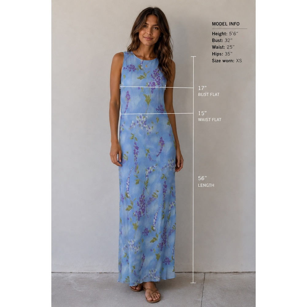Y2K Blue Floral Maxi Dress Womens Sleeveless Cottagecore Romantic 90s Grunge